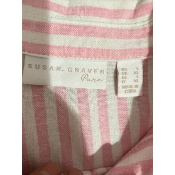 Susan Graver Luxe Pink & White Striped Linen Blend Button-Down Shirt Size Large - Picture 9 of 12